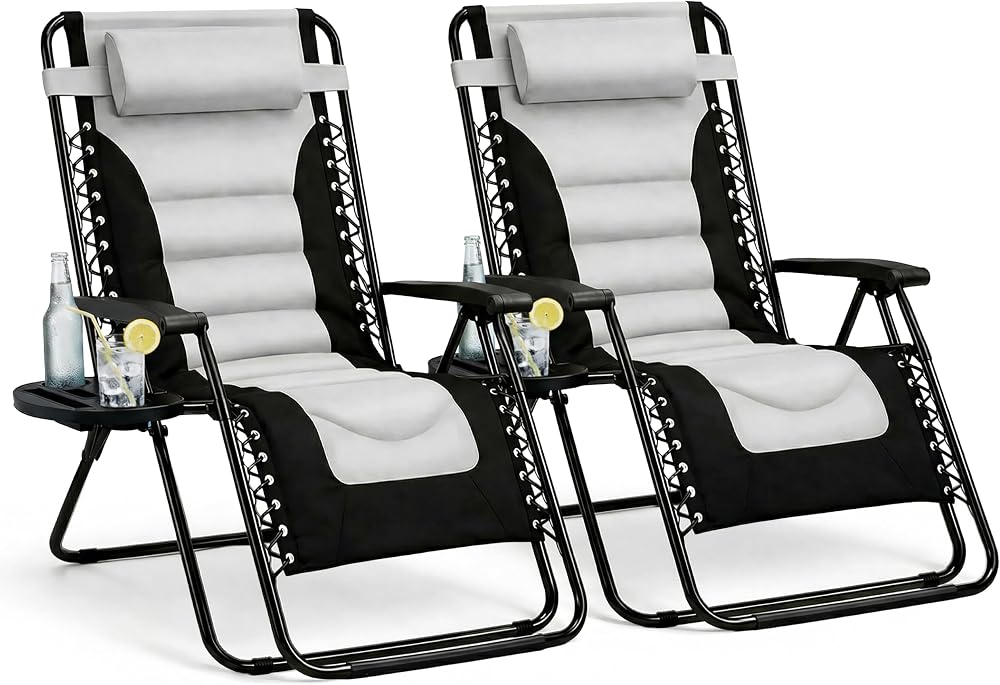 Straame Zero Gravity Chairs Set of 2 Folding Reclining Garden Chairs Grey