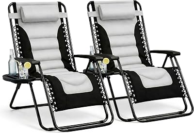 Straame Zero Gravity Chairs Set of 2 Folding Reclining Garden Chairs Grey