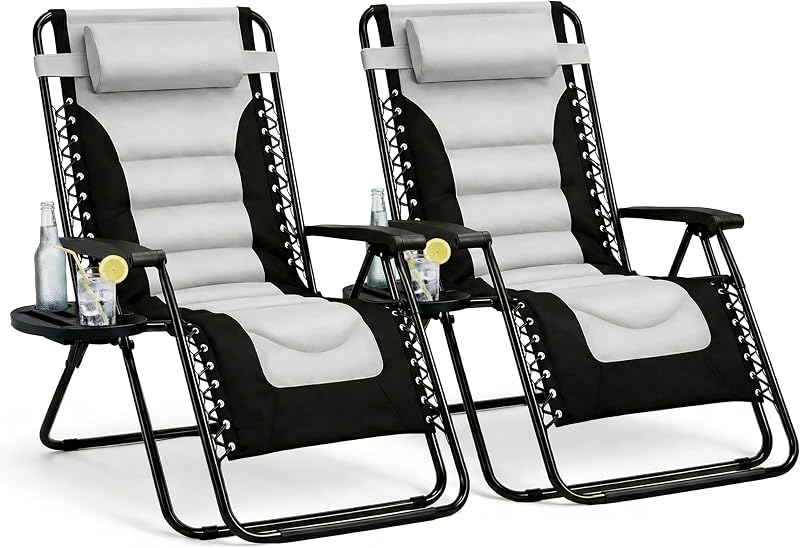 Straame Zero Gravity Chairs Set of 2 Folding Reclining Garden Chairs Grey