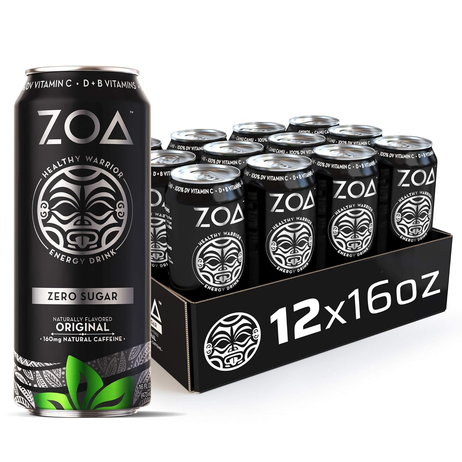 ZOA, Zero Sugar Energy Drink, Original, 16 fl. oz. (Pack of 12) - Supports Healthy Immunity, Focus, Hydration, Body & Energy - 100% DV Vitamins C, B6 & B12