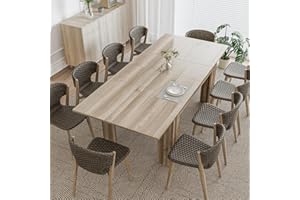 PatioPerk 55.1-86.6 in Extendable Dining Room Table for 6-10 Person - Plank and Beam Farmhouse Large Rectangular Kitchen Tables for Living Meeting Room (Natural Wood)