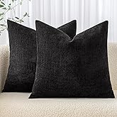 MIULEE Pack of 2 Decorative Throw Pillow Covers Soft Chenille Throw Pillows Solid Neutral Farmhouse Textured Cushion Covers for Couch Sofa Bedroom Living Room 20x20 Inch, Black