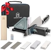 Rolling Knife Sharpener, Kitchen Knife Sharpener with Adjustable Angle | Knife sharpening kit with knife sharpening angle guide, 5 whetstone plates, leather strop and travel case for kitchen knives