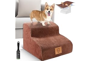 Kphico Pet Stairs,2-Step High Density Foam Dog Stairs for Small Meduim Dogs and Cats,Non-Slip Pet Steps,Pet Ladder/Ramp Make Your Pets Get On and Off Couch&Bed Easily(Send A pet Hair Remover Roller)