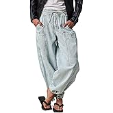 Kedera Women's Baggy Barrel Jeans Wide Leg Boyfriend Low Rise Elastic Waist Denim Pants Y2K Trousers