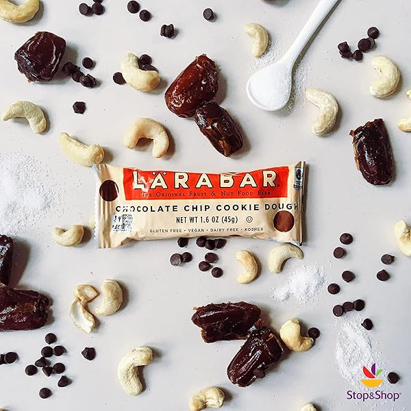LÄRABAR CHOCOLATE CHIP COOKIE DOUGH VEGAN GLUTEN FREE FRUIT & NUT BAR, PLANT BASED, DAIRY FREE, KOSHER, NON-GMO, 18 CT (1.6 OZ EACH) MADE WITH 6 SIMPLE INGREDIENTS, NO ARTIFICIAL SWEETENERS, ON-THE-GO