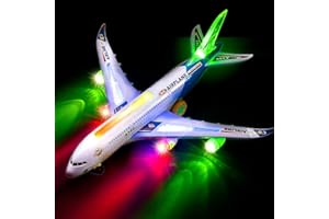 Zetz Brands Bump and Go Airplane Toy – Toy Airplane with 4D Lights – Kids Airplane Toys with Reflecting Lights and Sound – Realistic Model Airplane for Boys and Girls 3-12 Years Old