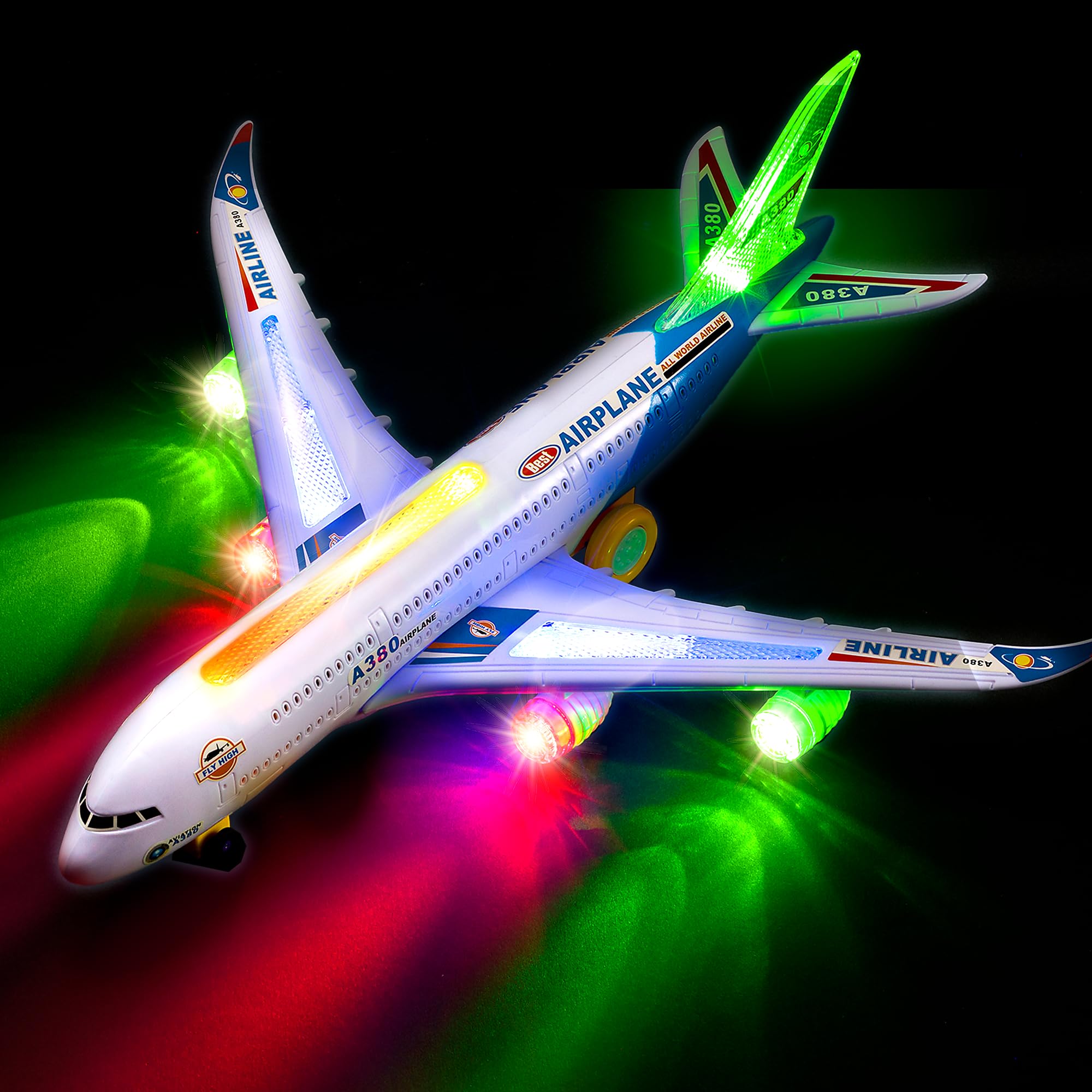 Photo 1 of Zetz Brands Bump and Go Airplane Toy – Toy Airplane with 4D Lights – Kids Airplane Toys with Reflecting Lights and Sound – Realistic Model Airplane for Boys and Girls 3-12 Years Old