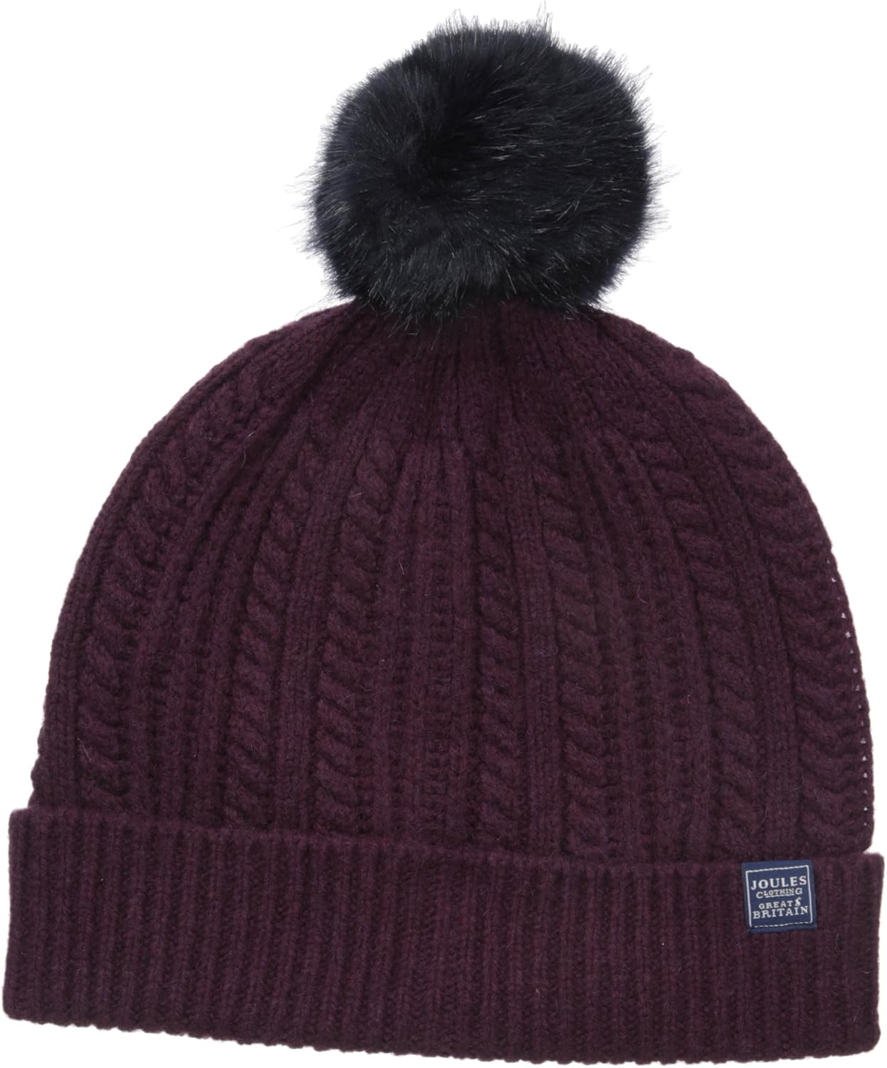 Joules Women's Bobble Hat Knitted Beanie, Dark Plum, One