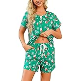 ENJOYNIGHT Womens Pajama Shorts Sets Cotton Pjs Summer Cute Sleepwear with Pockets