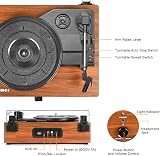 Udreamer Vinyl Record Player Turntable with Built-in Speakers 3 Speed Brown view 5