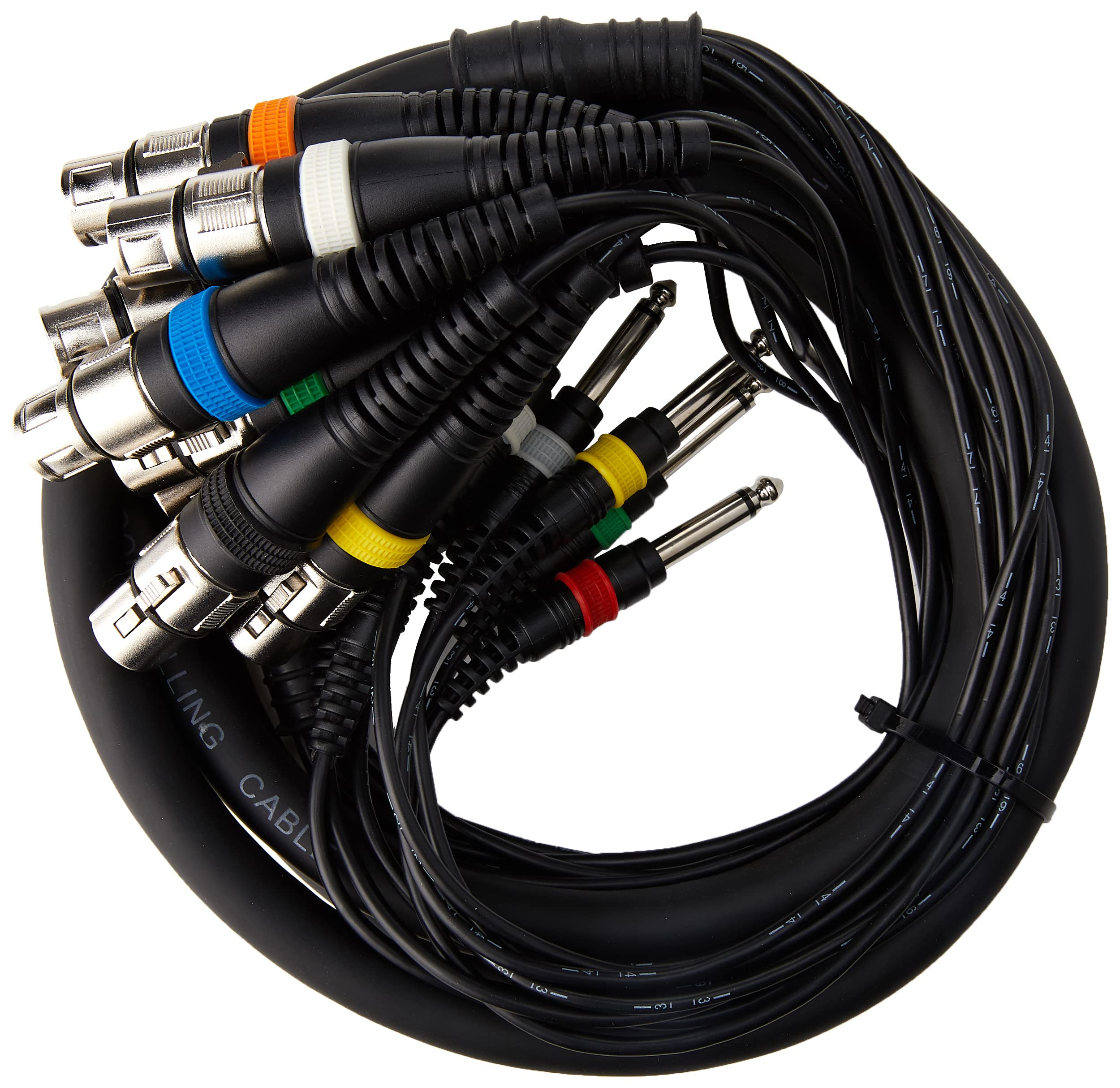 PULSE 8‑Way XLR to 1/4" Mono Jack Loom – 2.5m Multicore Cable with Colour‑Coded Channels, Nickel Connectors & Helical Shielding – PLS00104