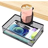 ROSYLINE 360°rotation under desk drawer, Drawer Under Desk Storage Organizer, Rotary Desk Storage Organizer with Cup Holder, Clamp Drawer Basket, sturdy and durable (black)