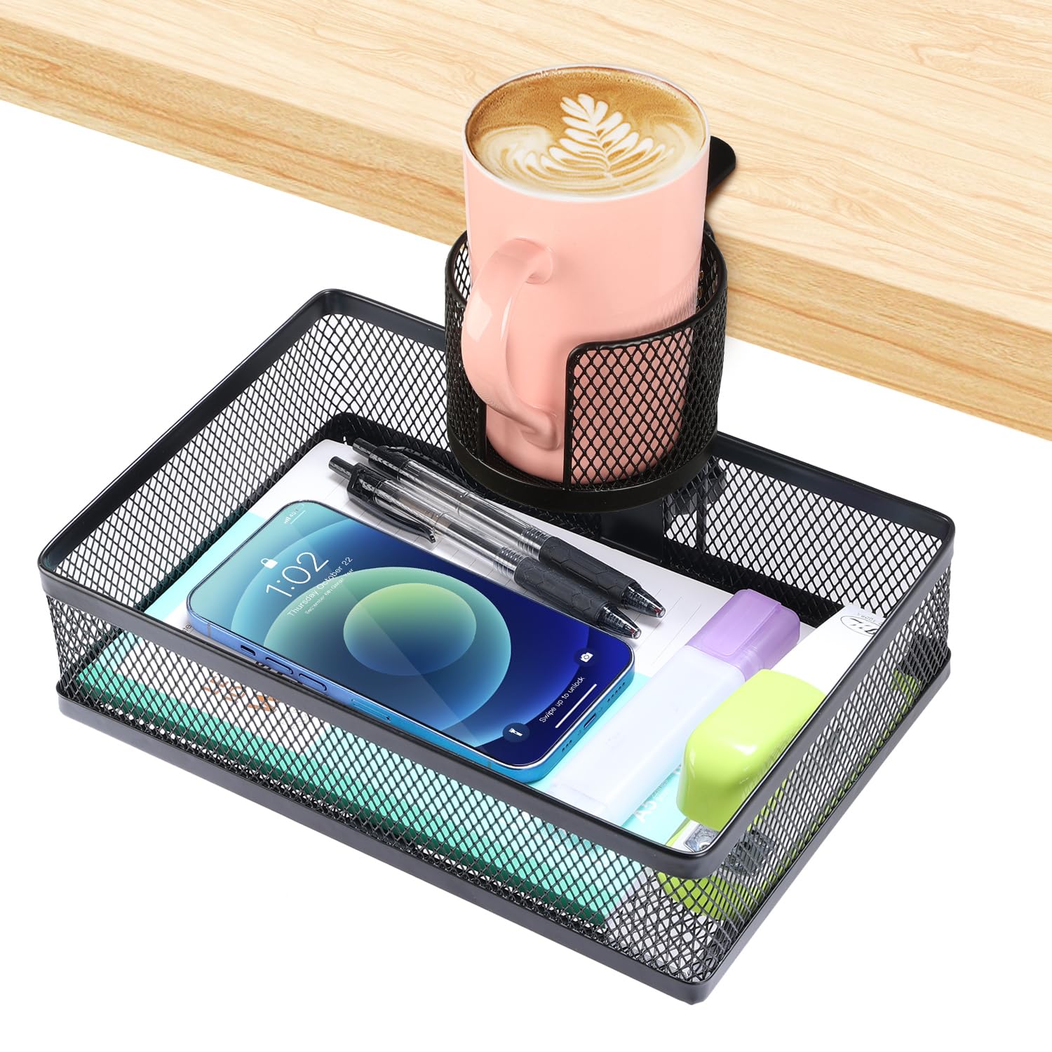 Photo 1 of *MINOR DAMAGE - USED*
ROSYLINE 360°rotation under desk drawer, Drawer Under Desk Storage Organizer, Rotary Desk Storage Organizer with Cup Holder, Clamp Drawer Basket, sturdy and durable (black)