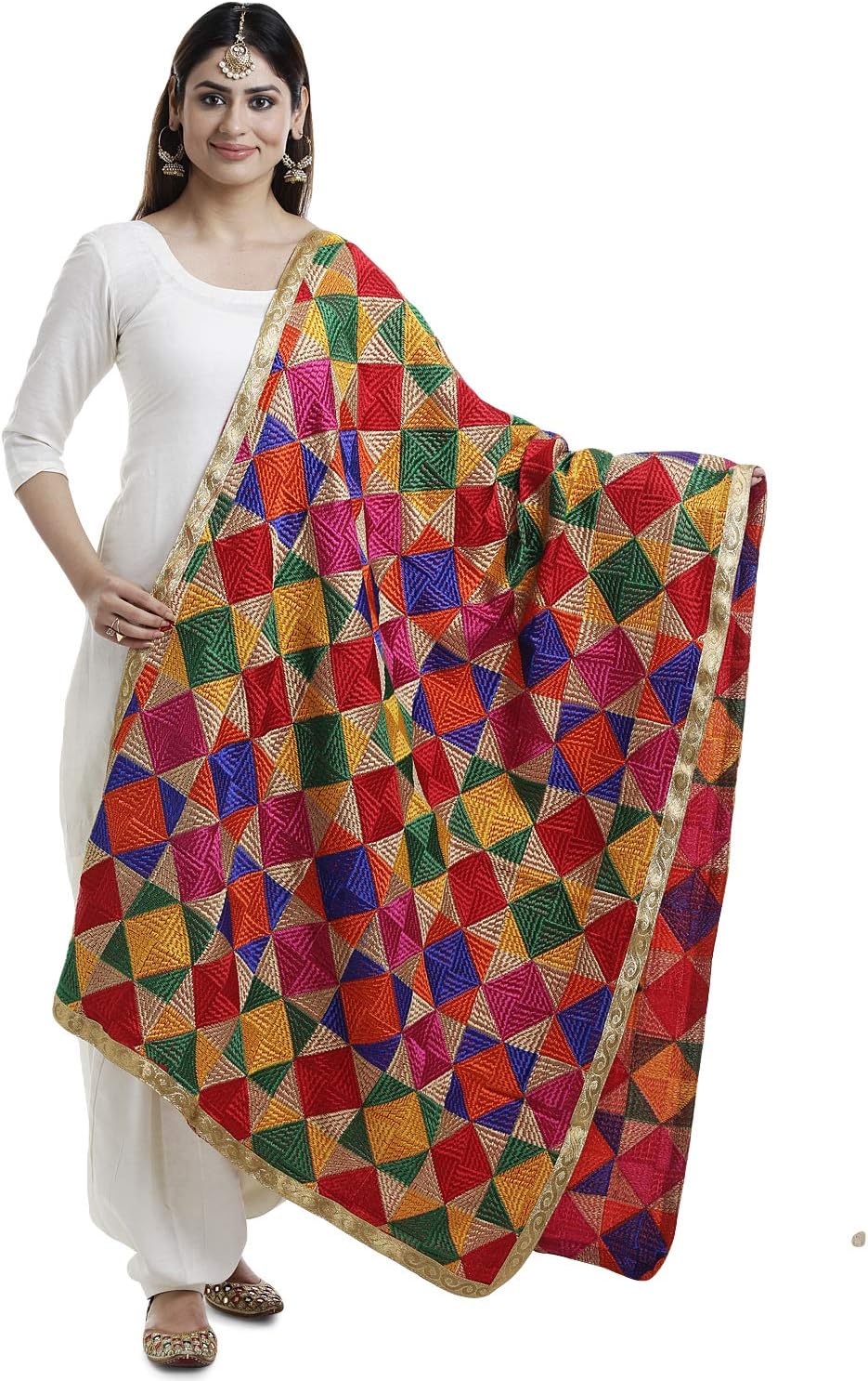 Dupatta Bridal Heavy Embroidered Multi Color Phulkari Dupatta for Women/Border Scarf Shawl/Chunni