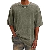 AugYew Mens Oversized T Shirts Vintage Cotton Acid Wash Heavyweight Loose Fit Tees Shirts Unisex Basic Tops for Men Women