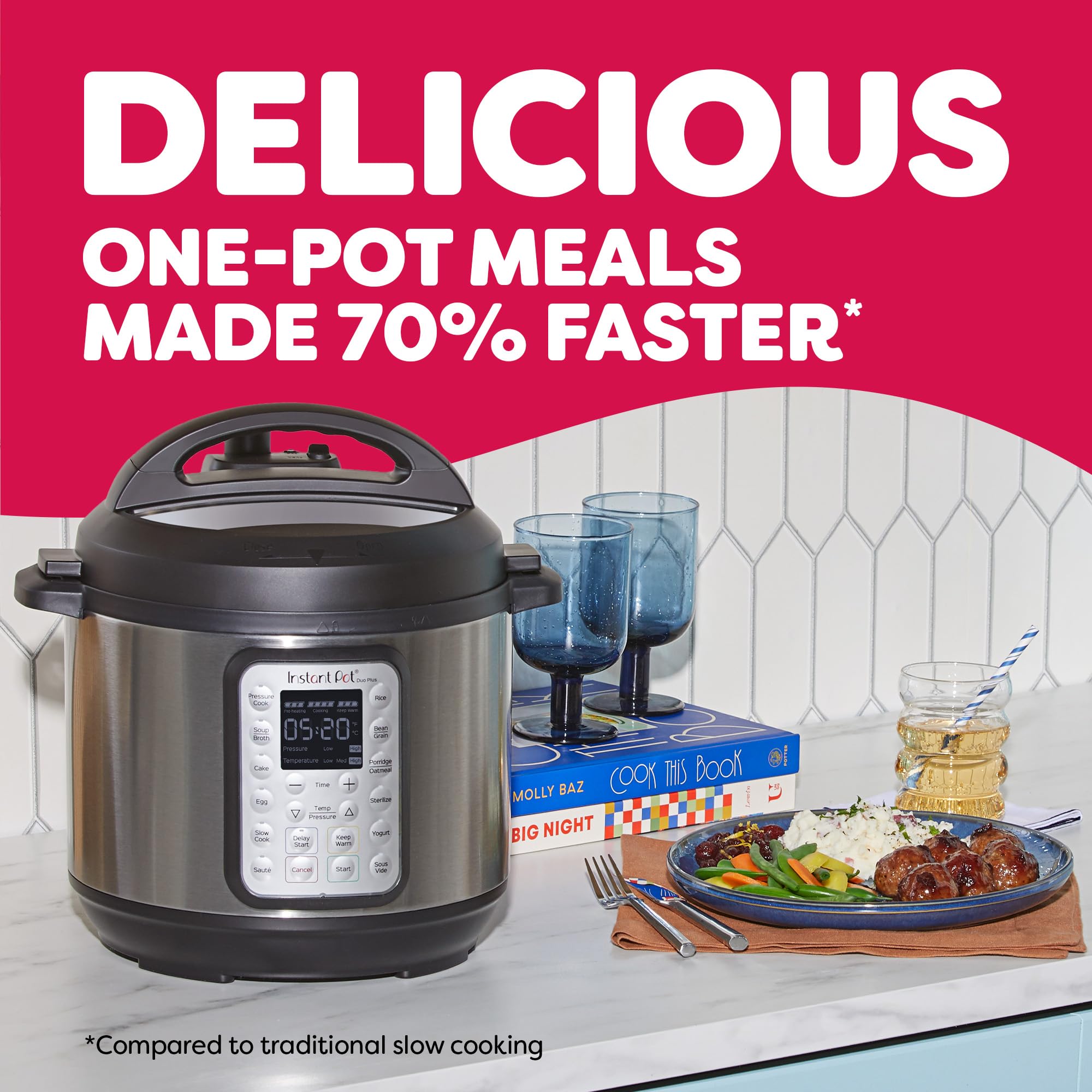 Instant Pot Duo Plus Multicocina 9 en 1, olla a presión, cocción lenta, arrocera, vaporera, salteado, yogur, calentador y esterilizador, incluye aplicación con más de 800 recetas, acero inoxidable, 6 cuartos
