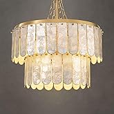 Gold Oyster Capiz Shell Chandelier: Natural Seashell Alabaster Chandeliers - Modern Coastal Dimmable Lighting Fixture - Shell