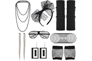 YiiHHooN 80s Costume Accessories, 12 Pcs Black 80s Outfits Women with Neon Leg Warmers Headband Necklace Earrings Glasses