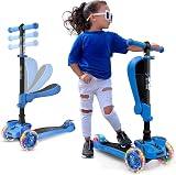 Hurtle 3-Wheel Tri Scooter with Seat Kids 4-7 Blue LED Lights