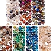 Beadthoven 280pcs 4mm Agate Gemstone Beads Faceted Round Healing Crystals Natural Stone Mixed Color Loose Spacer Beads for Jewelry Making Bracelet Necklace Earrings DIY Crafts