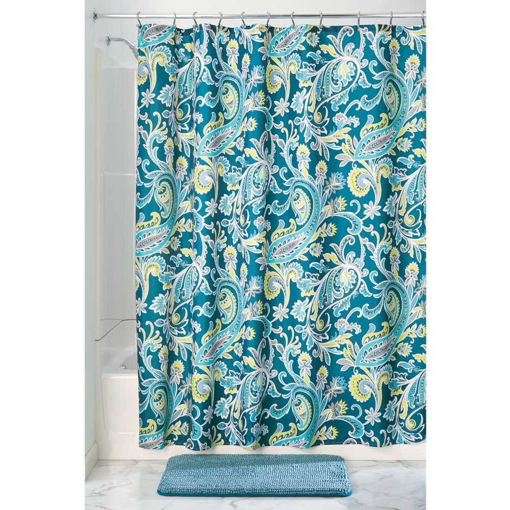 InterDesign Harper Paisley Fabric Shower Curtain 72" x 72", Teal
