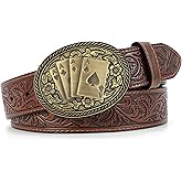 LALATCH Cowboy Western Belts for Men Woman, Cowboy Cowgirl Belt Embossed Western Country Buckle Leather Belts for Jeans