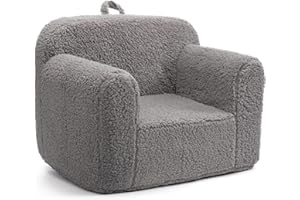 ALIMORDEN Kids Ultra-Soft Snuggle Foam Filled Chair, Toddler Cuddly Sherpa Reading Couch for Boys and Girls, Grey