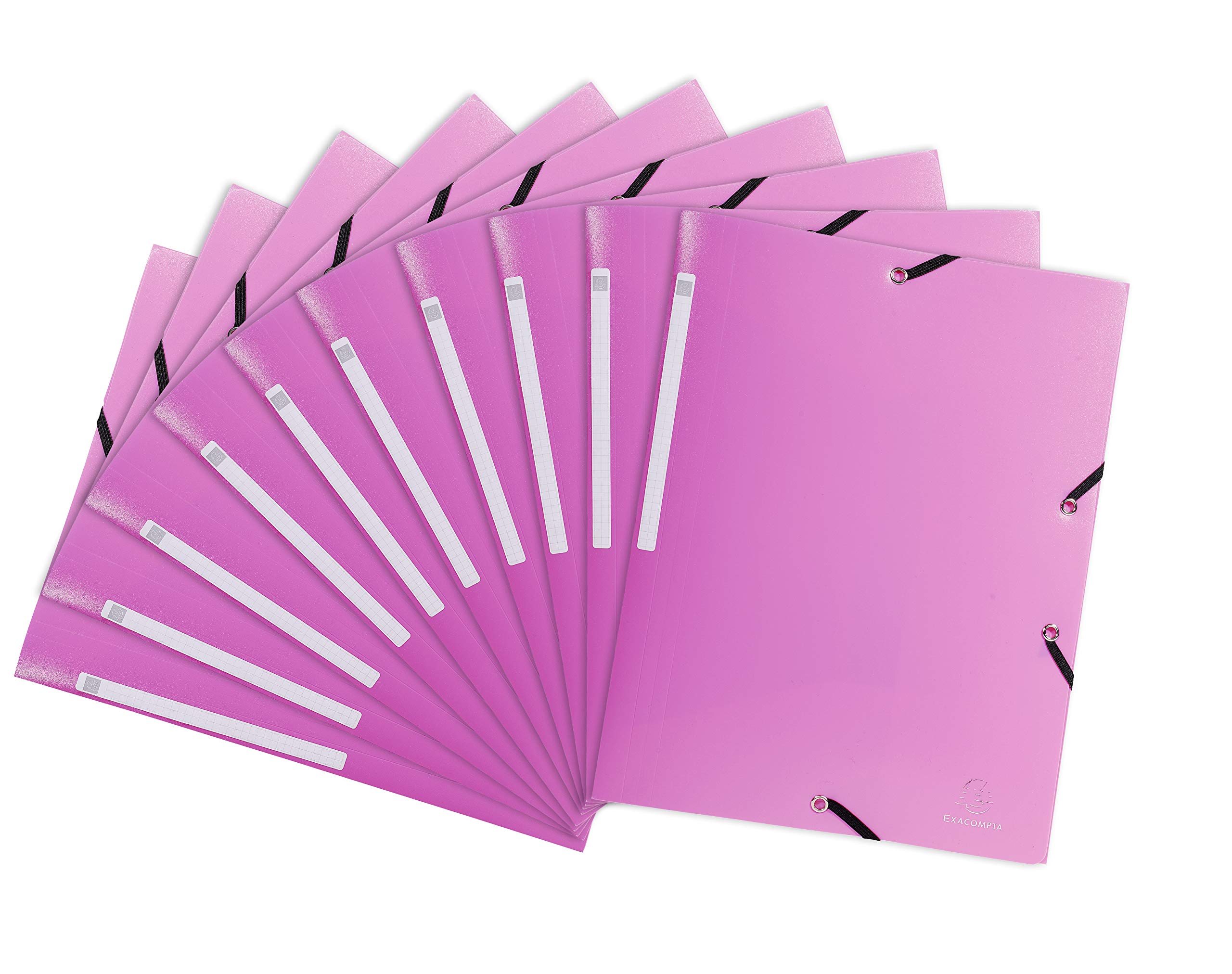 Exacompta - Ref. 55820E - Pack of 10 Opak elastic folders - pockets with 3 flaps - in opaque polypropylene - dimensions 24 x 32 cm for A4 format documents - pink color