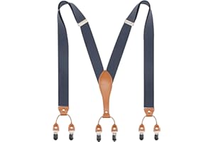 Timiot Mens Suspender Wide Leather 6 Metal Clips Adjustable Straps Y Shape