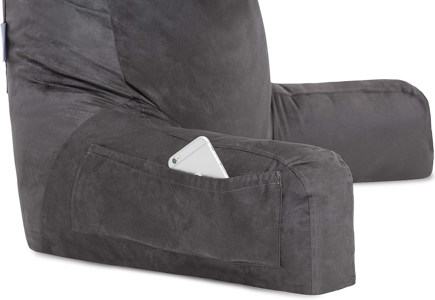 Husband Pillow, Aspen Edition - Reading and Bed Rest Pillow with Arms - Neck Roll on Bungee Cord or Removable - Premium Memory Foam - Reversible Two-Sided Cover Microsuede or Microfiber, Iron Grey: Home & Kitchen