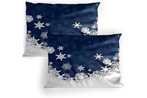 Lunarable Snowflake Pillow Sham Set of 2, Winter Theme Christmas Illustration Cold Weather Season Inspired Celebration, Quality Microfiber Bedding Item for All Seasons, 26" x 20", Indigo White
