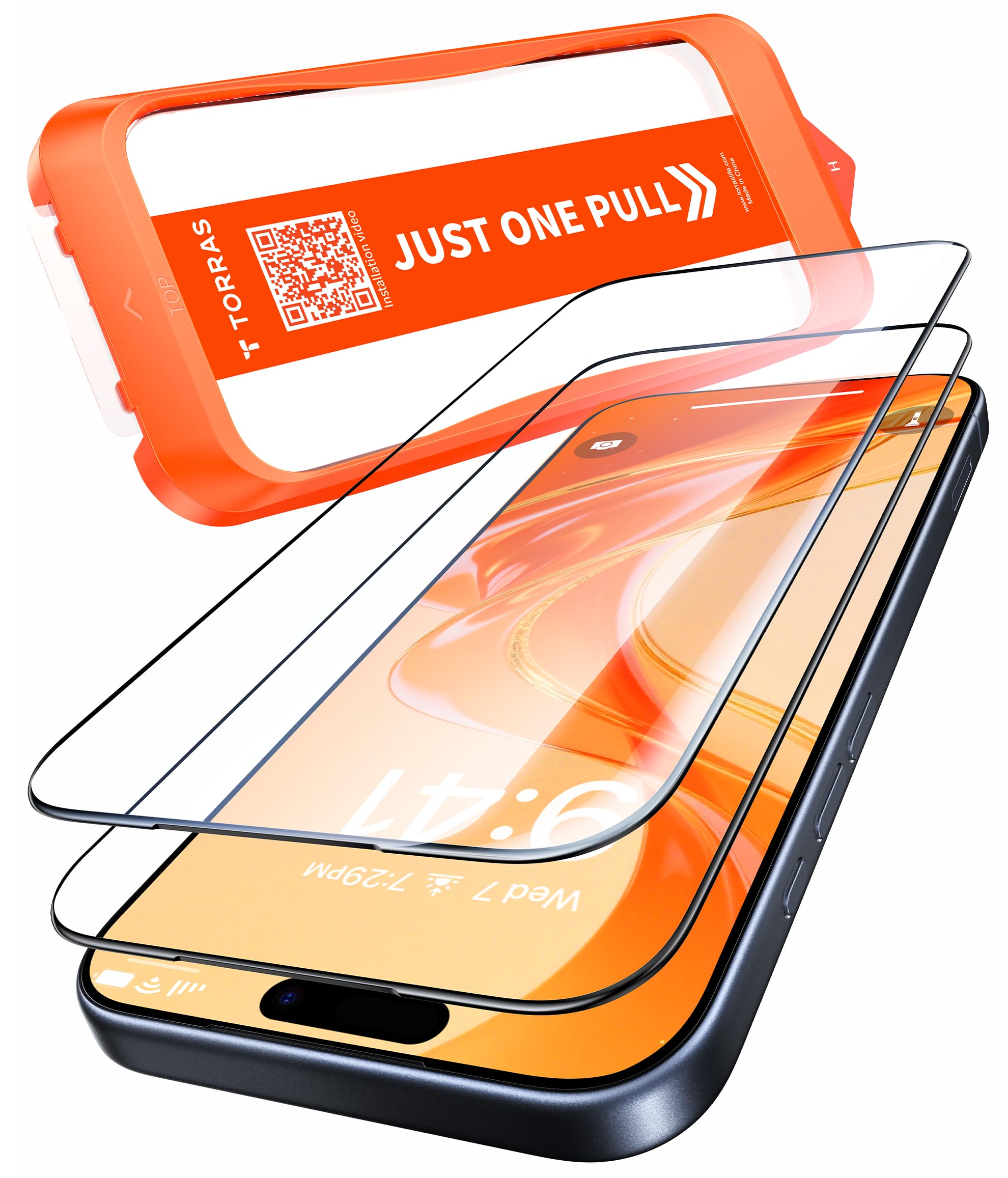 TORRAS iPhone Pro Glass Film, Aerospace Material, US Military Standard Full Protection, 10x Reinforced Ultra Thin Edge, Exceeds 9H, Automatic Dust Removal/Absorption, Anti-Fingerprint, Smooth