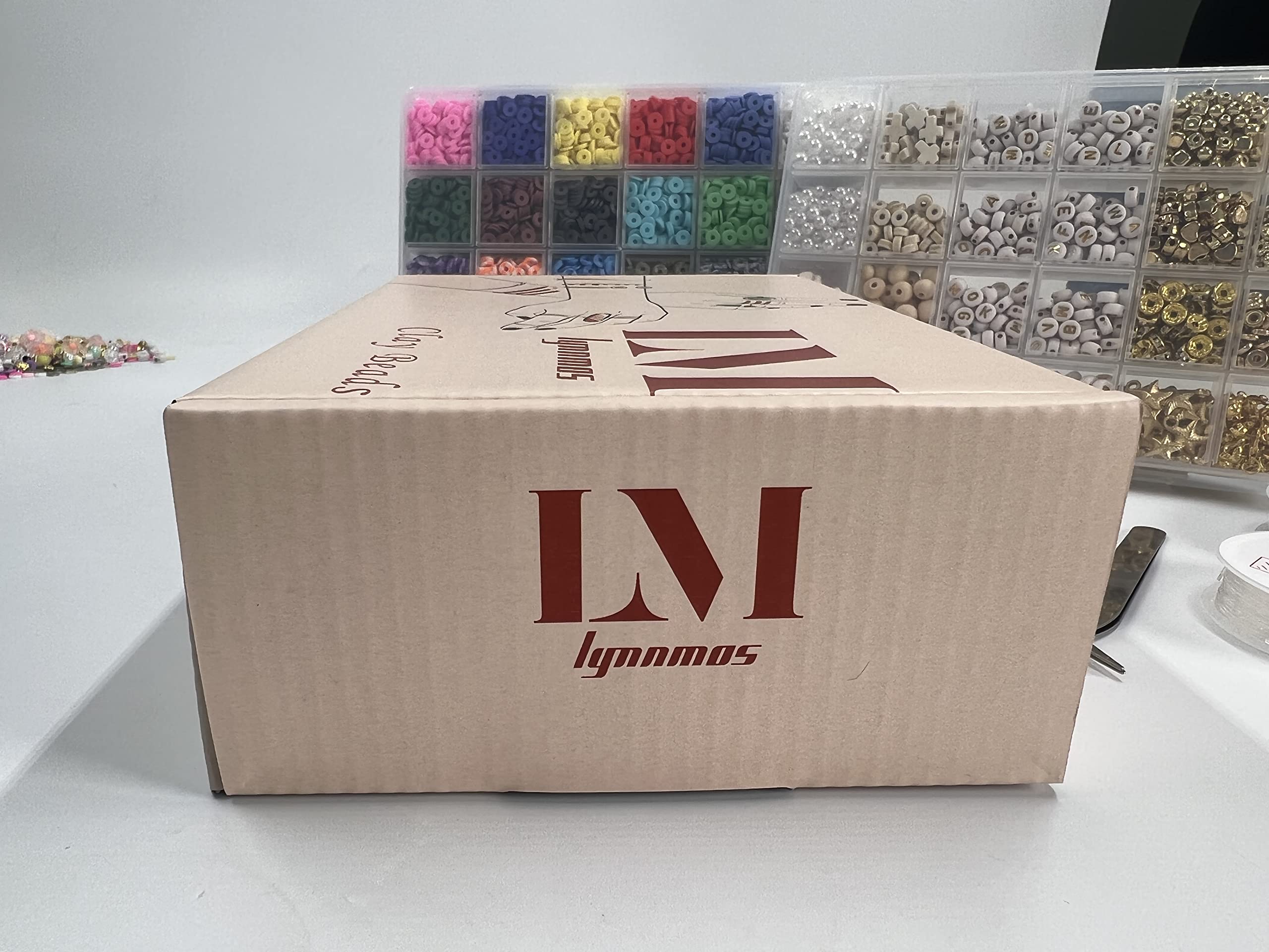 Lynnmos Clay Beads 8000 Pcs 2 Boxes Bracelet Making Kit - 24 Colors Polymer Clay Beads for Bracelet Making Set - Heishi Disc Beads for Jewelry Making kit with Charms and Gift Pack for Girls