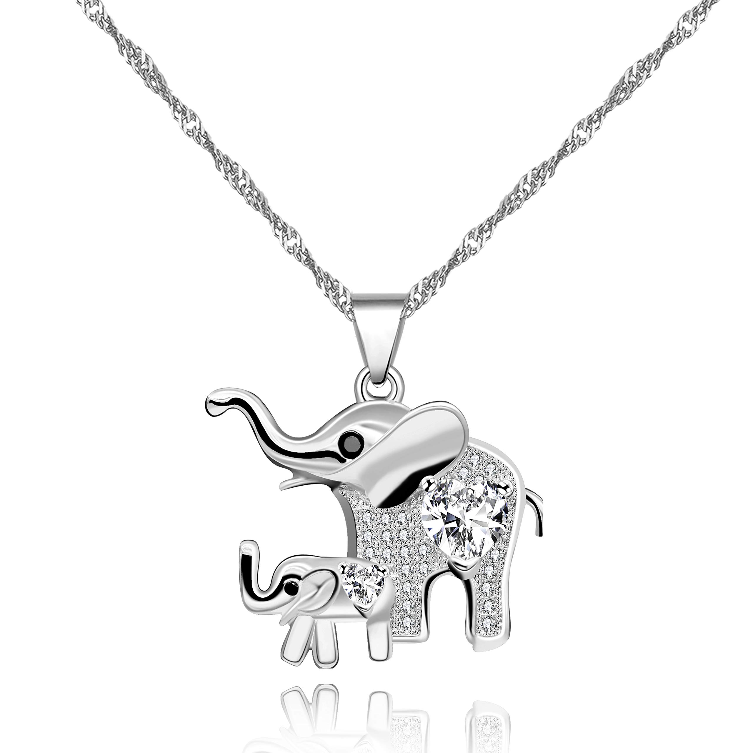 Uloveido Silver Color Good Luck Elephant Pendant Necklace for Girls Daughter Elephant Heart Necklace Pendant for Mom Women Y484