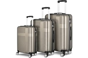 HOUAGI 3 Piece Luggage with TSA Lock ABS, Durable Luggage Set, Lightweight Suitcase with Hooks, Spinner Wheels Cross Stripe Luggage Sets 20in/24in/28in