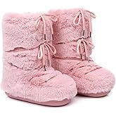 JIANCHIBUXIE Winter Boots for Women, Furry Fuzzy Fluffy Faux Fur Snow Boots with Fur Lined Non-Slip Outsole Black White Pink Boots