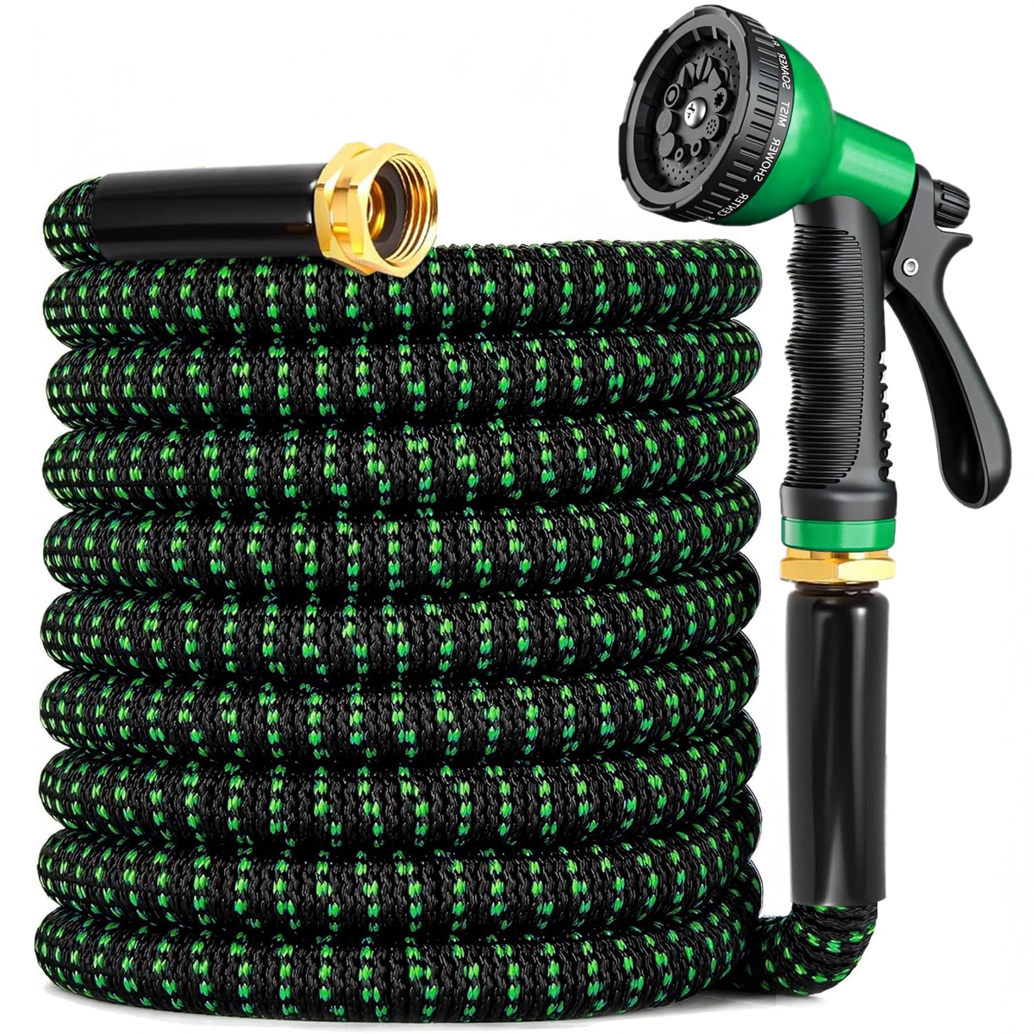 garden hose 150 ft, 2026 no kink expandable water hose 150ft with 10 function nozzle, solid metal fi