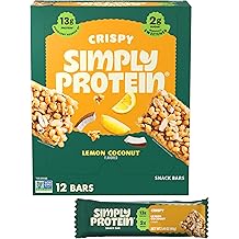 Simply Protein - Lemon Coconut Crispy Bars - Plant Based Protein Bars - Low Carb, Low Sugar, High Fiber - 13g Protein, 2g Sug