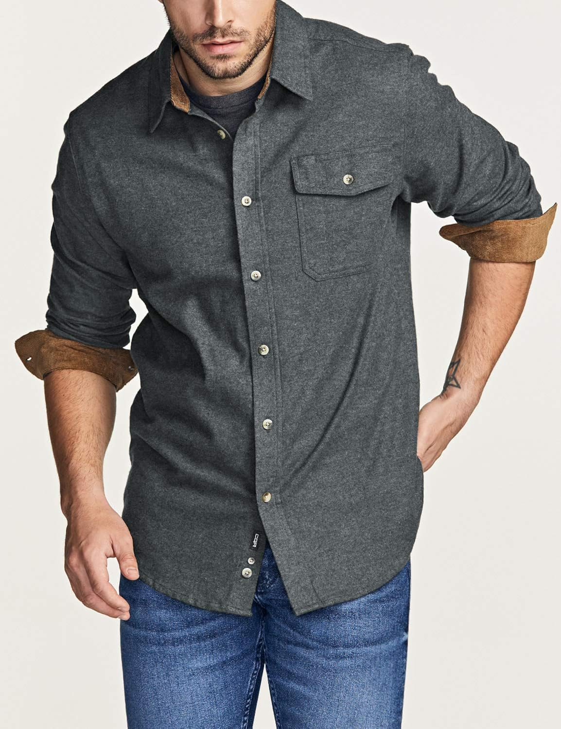 CQR Men's All Cotton Flannel Shirt, Long Sleeve Casual Button Up Plaid Shirt, Brushed Soft Outdoor Shirts: Clothing