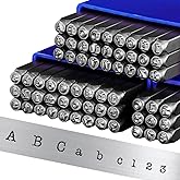 The Craft Guy 63pcs Metal Stamping Kit - Artistic Font 1/8"(3mm) Metal Stamps for Jewelry Making, Number & Letter Stamp Set(A-Z, a-z, 0-9) with Durable Storage Case [Dark Blue]