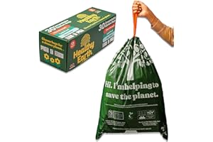 Healthy Earth 13 Gallon Compostable Drawstring Trash Bags, 1.13 Mil Extra Thick Tall Kitchen Liners (49.2 L), Heavy Duty Leak-Proof Food Scrap Bags, BPI & TÜV OK Compost Certified, 30 Count