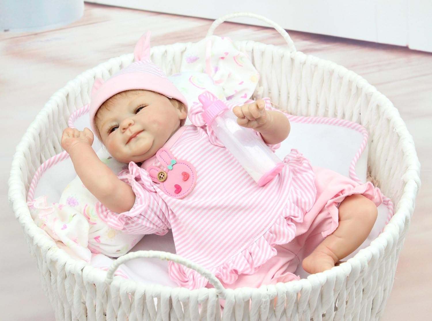 Pinky Reborn Soft Vinyl Silicone 18 Inch 45cm Reborn Baby Dolls Lifelike New Baby Doll Realistic Newborn Dolls Girl Toy Magnet Pacifier Xmas Gift - Image 3