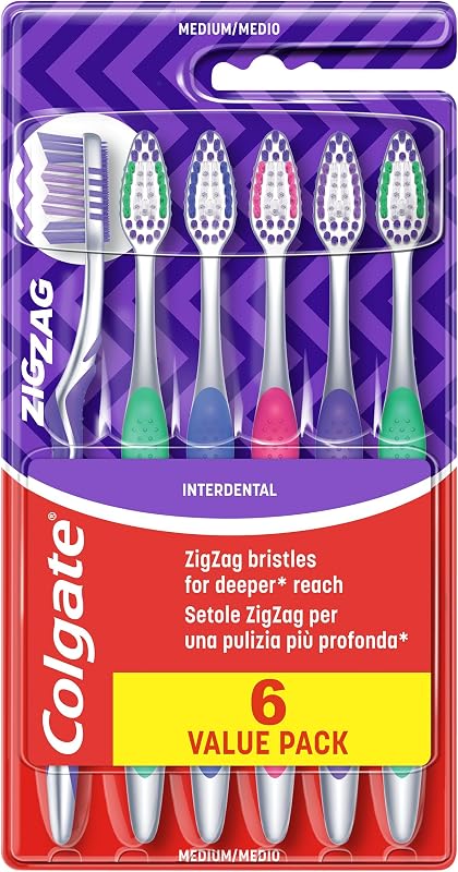 ZigZag, Escova de Dentes Média, Limpeza Interdentária, Pack 6