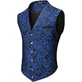 COOFANDY Mens Suit Vest Paisley Floral Victorian Vests Gothic Steampunk Formal Waistcoat Tuxedo Vests with Notched Lapels