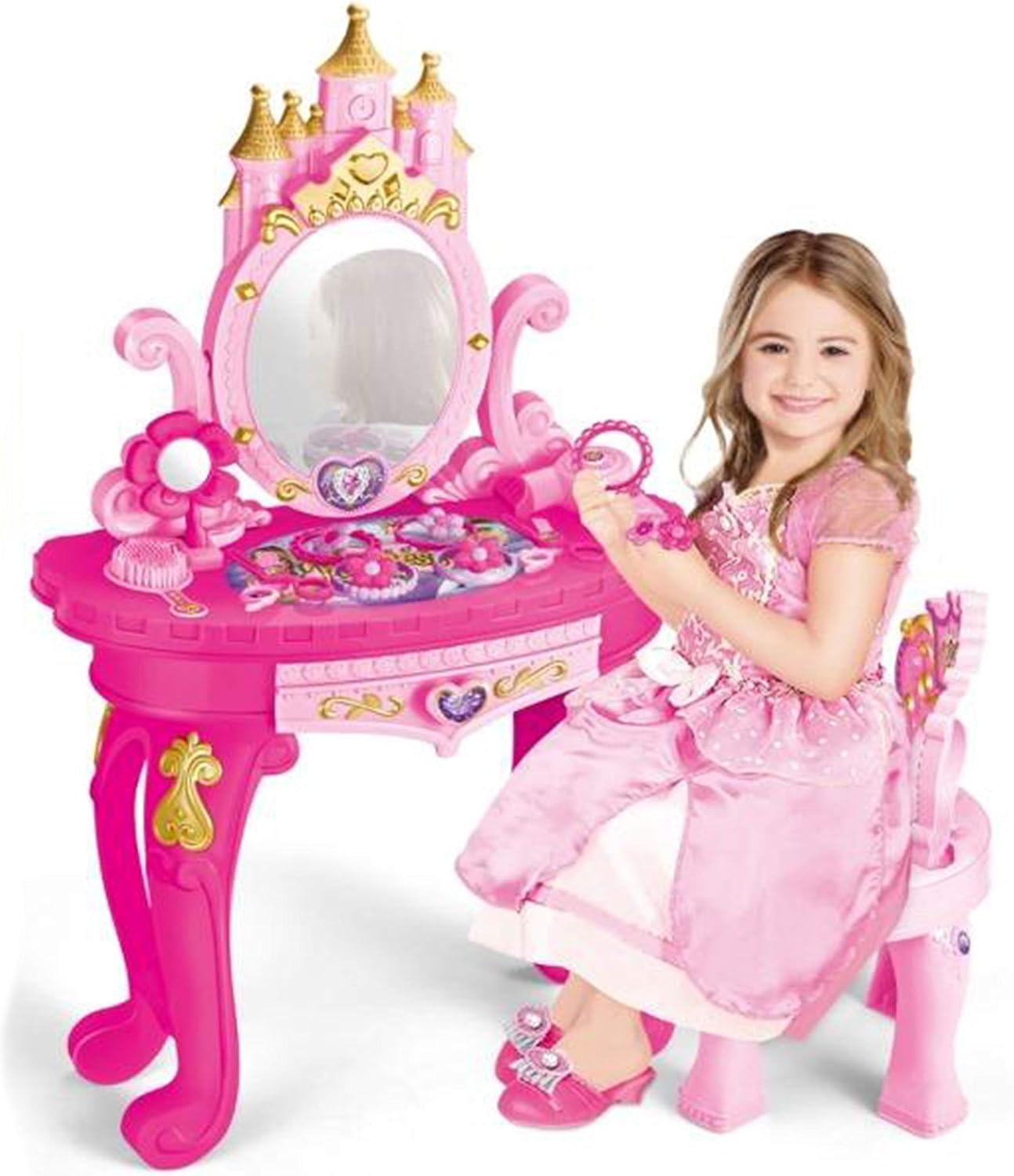 Princess Vanity Dressing Table & Stool Toy Kids Girls Role Pretend Play with Accessories