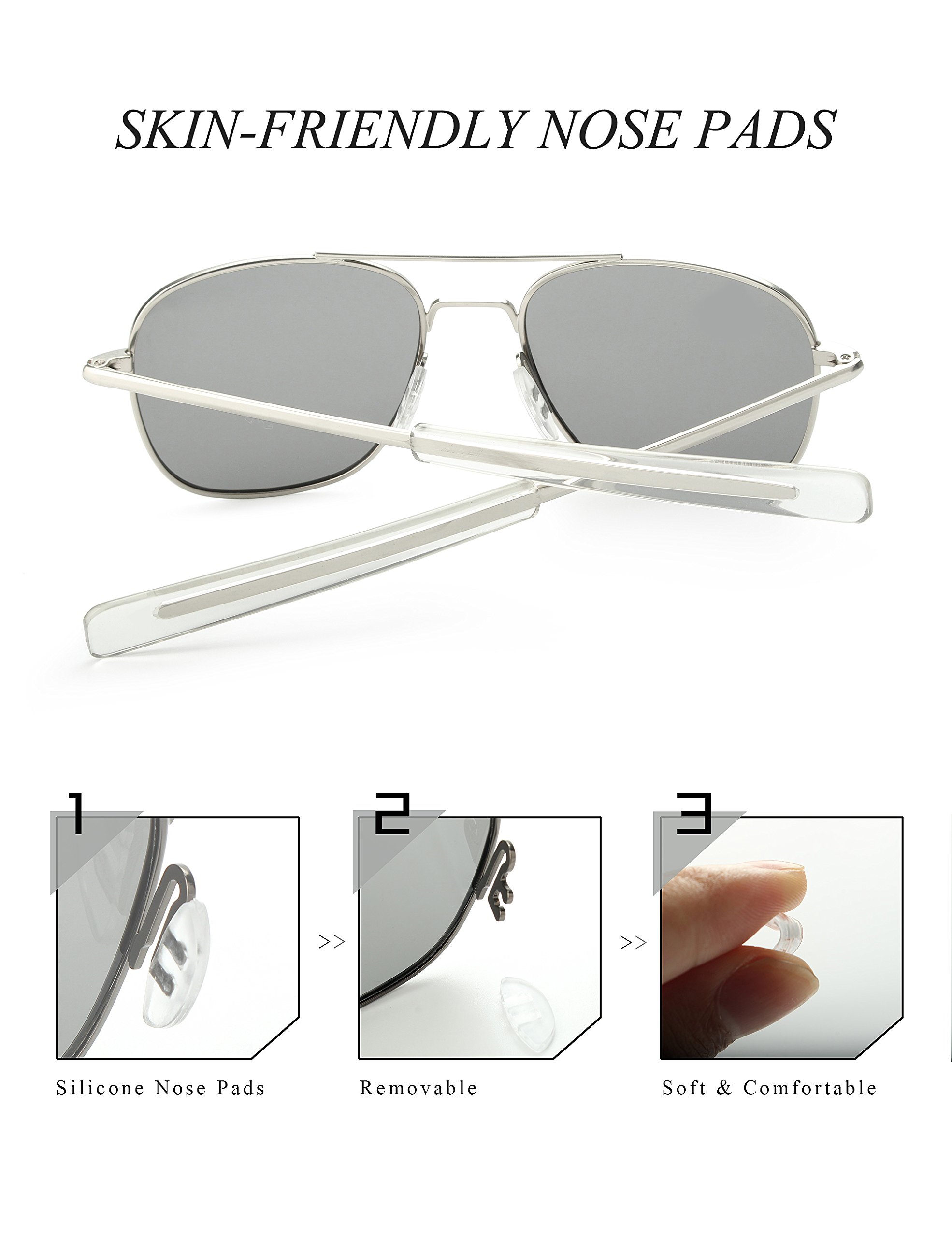 WELUK Men\'s Pilot Aviator Sunglasses Polarized 55mm Military Style with Bayonet Temples (Silver/Grey, 55)