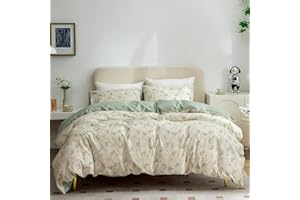 COTTONLIFE Floral Duvet Cover Queen, 100% Cotton 3 Pieces Queen Floral Bedding Sets for Girls, Reversible Floral Chic Garden Style Floral Pattern Printed Queen Duvet Cover Floral with Zipper Closure