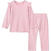 DIPUG Toddler Baby Pajamas Long Sleeve Ruffle Pajama Set for Girls Kids Solid Pjs Soft Sleepwear 12M-7Y