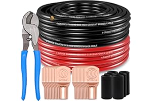 Taigoehua 50FT 4 Gauge Wire (25ft Each- Black/Red) Copper Clad Aluminum CAA- Amp Wiring kit，Automotive Wire Power/Ground, wit